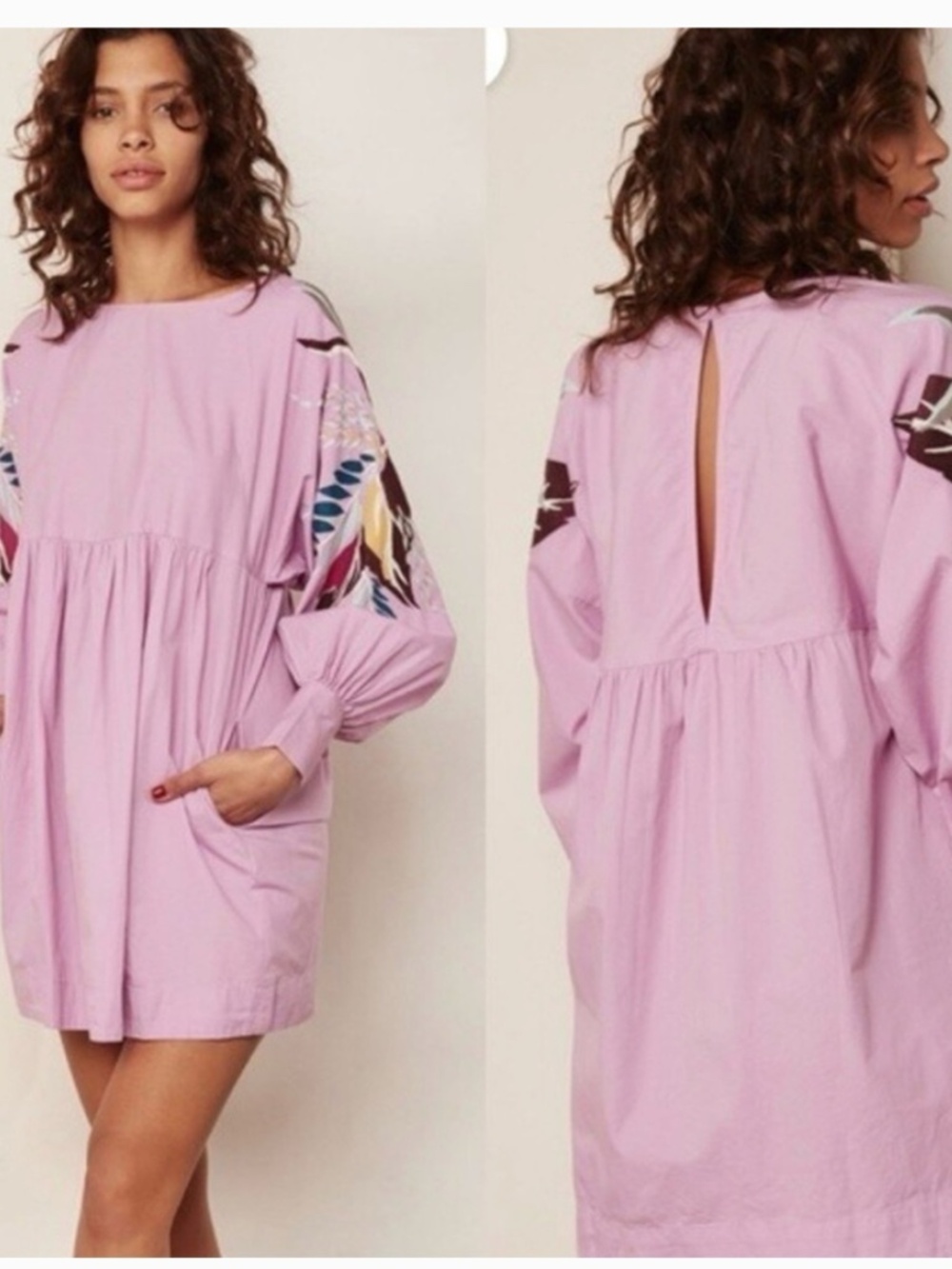 FREE PEOPLE Purple Mini Obsessions Embroidered Floral Cotton Dress